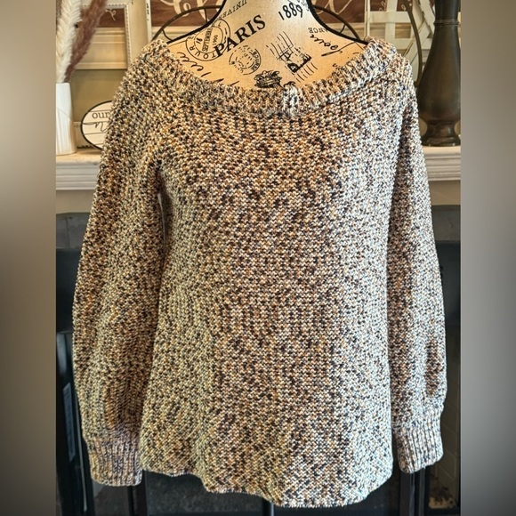 Viktoria & Woods Chunky Knit Sweater Jumper Blue Brown Speckled Off Shoulder - Picture 4 of 9